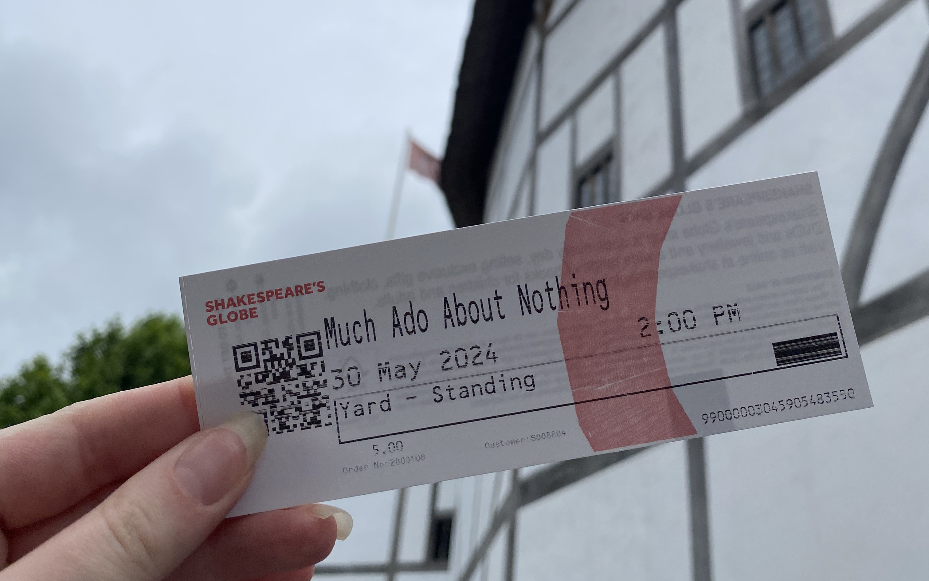 Ticket to "Much Ado About Nothing" at The Globe Theatre