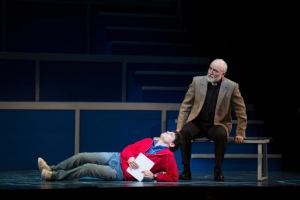 Harrison Bryan, left, as Christopher Boone and Michael Rudko as Voice Four in Pioneer Theatre Company’s “The Curious Incident of the Dog in the Night-Time.” Brent Ubert